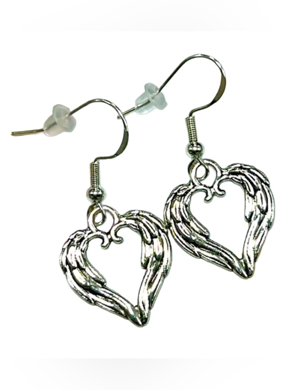 Handmade Sterling Silver Angel Wing Heart Earrings!